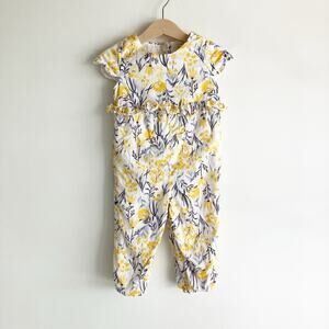 Rachel Zoe 18 Mos One Piece Jumpsuit Romper Yellow Floral Print Ruffle Cotton